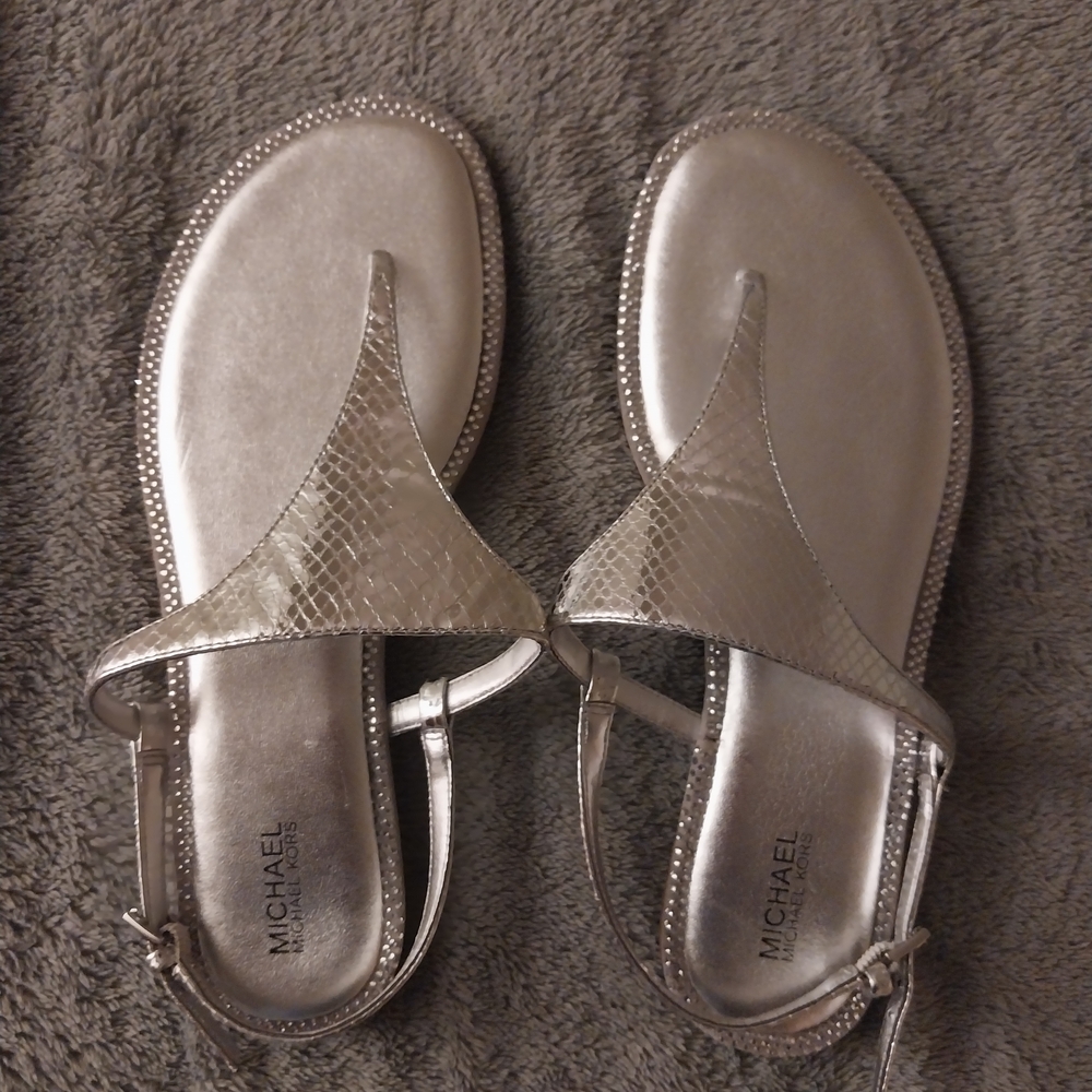 MICHAEL Michael Kors Metallic Silver Thong Sandals
